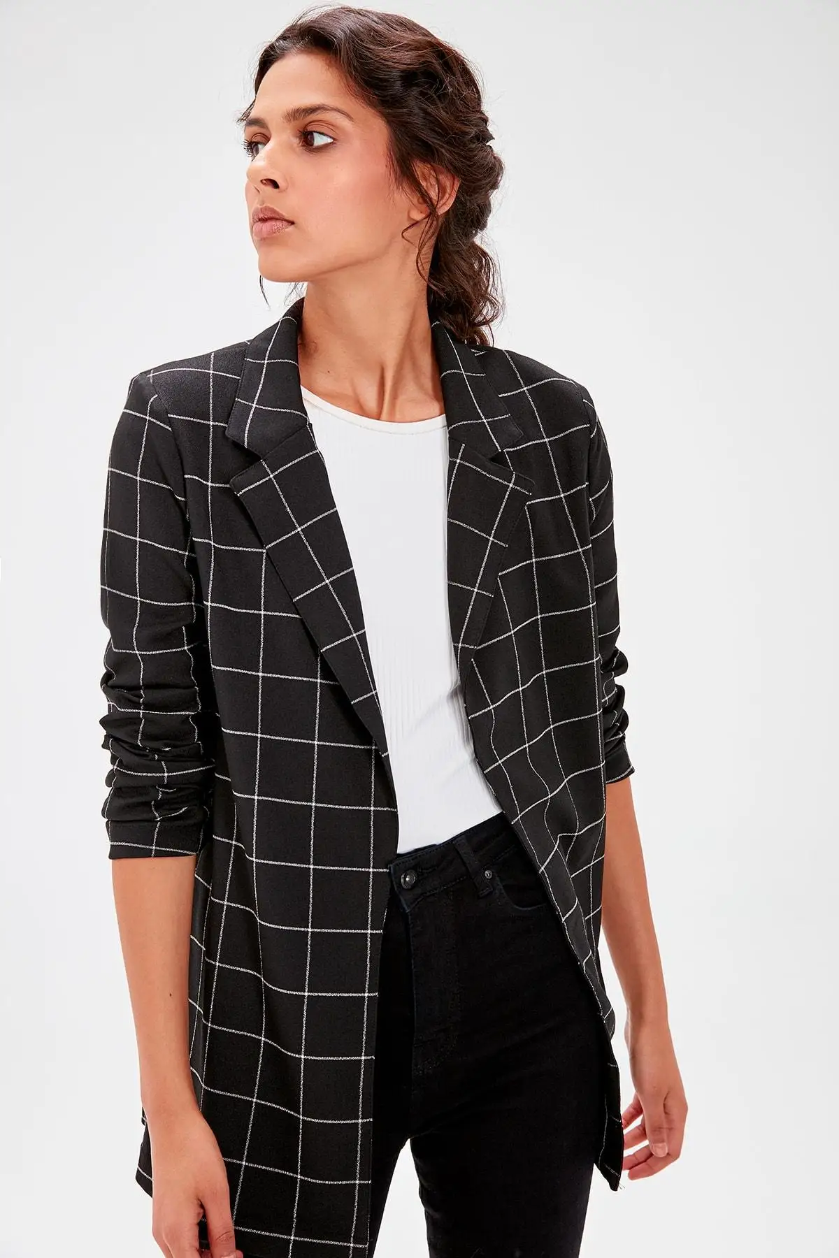 

Trendyol Black Plaids Ceket TWOAW20CE0055