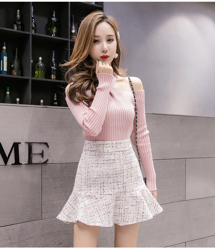 Faldas mujer moda однотонная трапециевидная Офисная Женская юбка выше колена, мини твидовая юбка, Женская юбка с высокой талией harajuku 7406 50