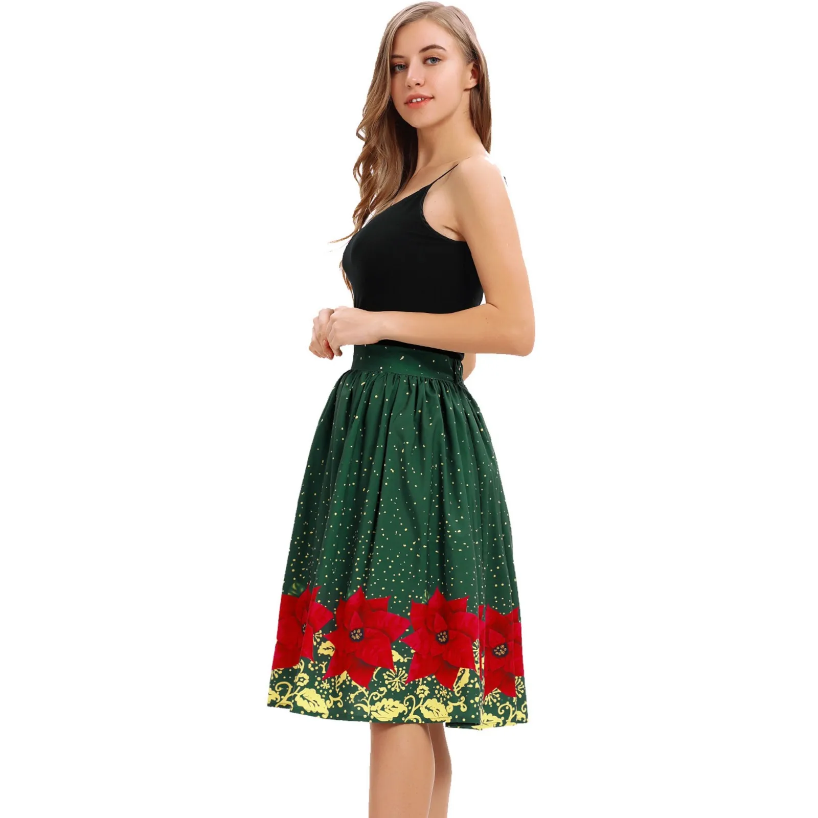 Женская юбка юбки faldas jupe femme shein saia Женская Повседневная Рождественская юбка-клеш с высокой талией, бальное платье для косплея