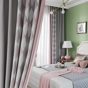 

Linen Jacquard Nordic Modern Curtains Seamless Splicing Blackout Drapes/Curtains Living Room Bedroom Floor-to-Ceiling Curtain