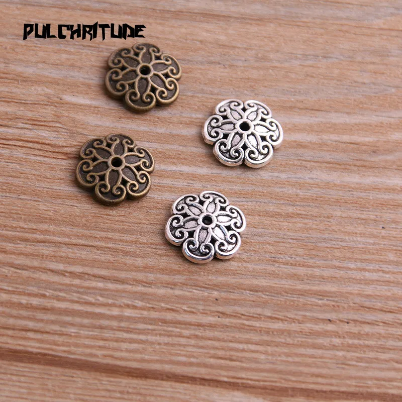 

PULCHRITUDE 20pcs 12*13mm Two Color Bead Caps Charm Hollow Flower Pendants Jewelry Accessories DIY Receptacle Charms