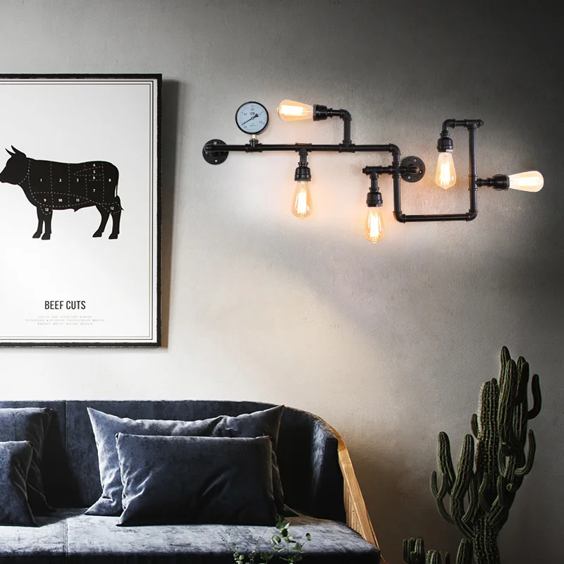  Creative American rural industrial wind cafe bar lamp wrought iron pipe wall lamp restoring ancient - 32440533288