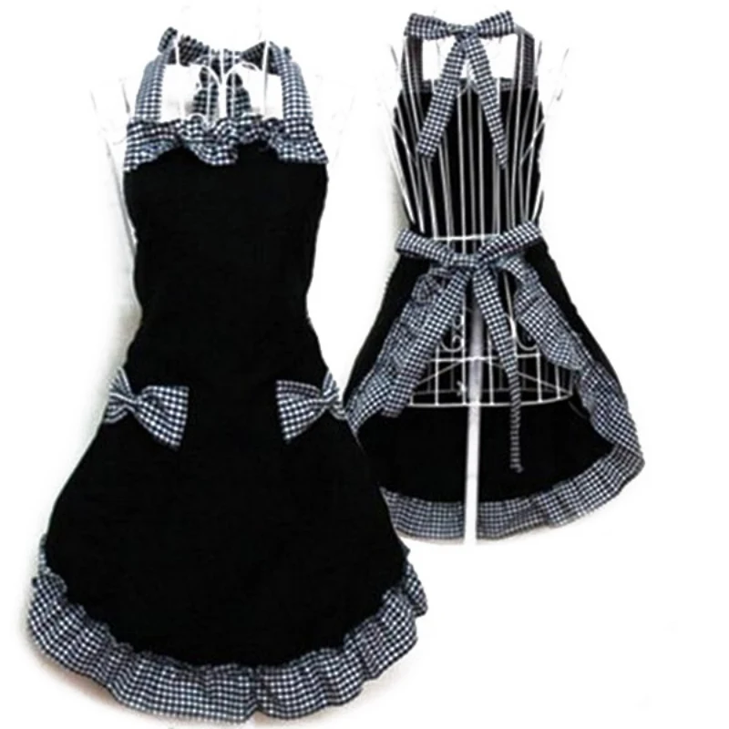 New Cute Bib Apron Dress Flirty Vintage Kitchen Women Bowknot with Pocket Women Lady Restaurant Kitchen Apron Dress