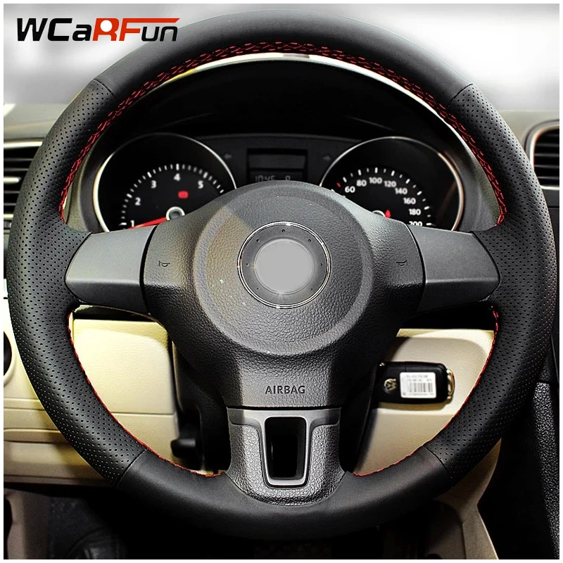 Чехол на руль WCaRFun из черной кожи для Volkswagen Golf 6 Mk6 VW Polo Sagitar Bora Santana Jetta Mk6|leather steering