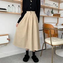 

Vintage Corduroy Midi Skirts 2022 Autumn and Winter America Women Mid-length A-line Umbrella Skirt for Young Women SXHBSQ599
