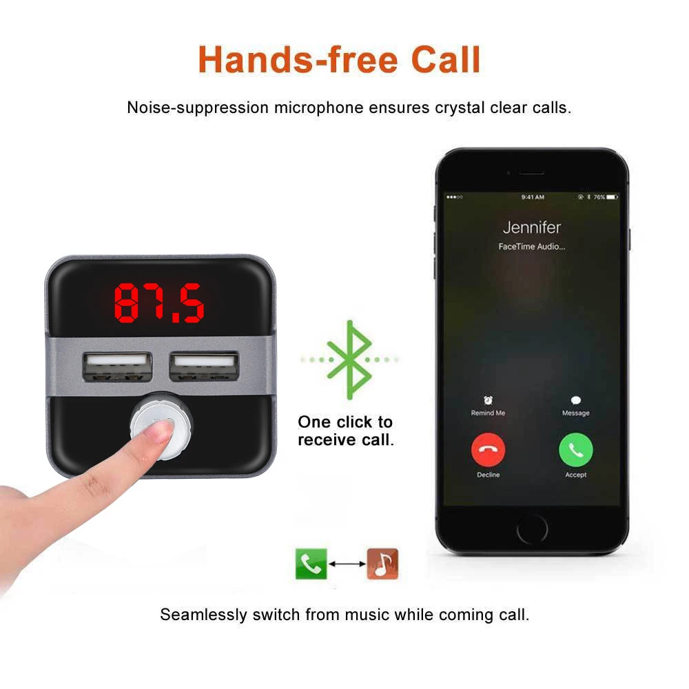 Car-Styling Wireless Bluetooth Car MP3 Player FM Transmitter Radio LCD 2 USB Hands Call Free Kit Plug Cable car mp3 player