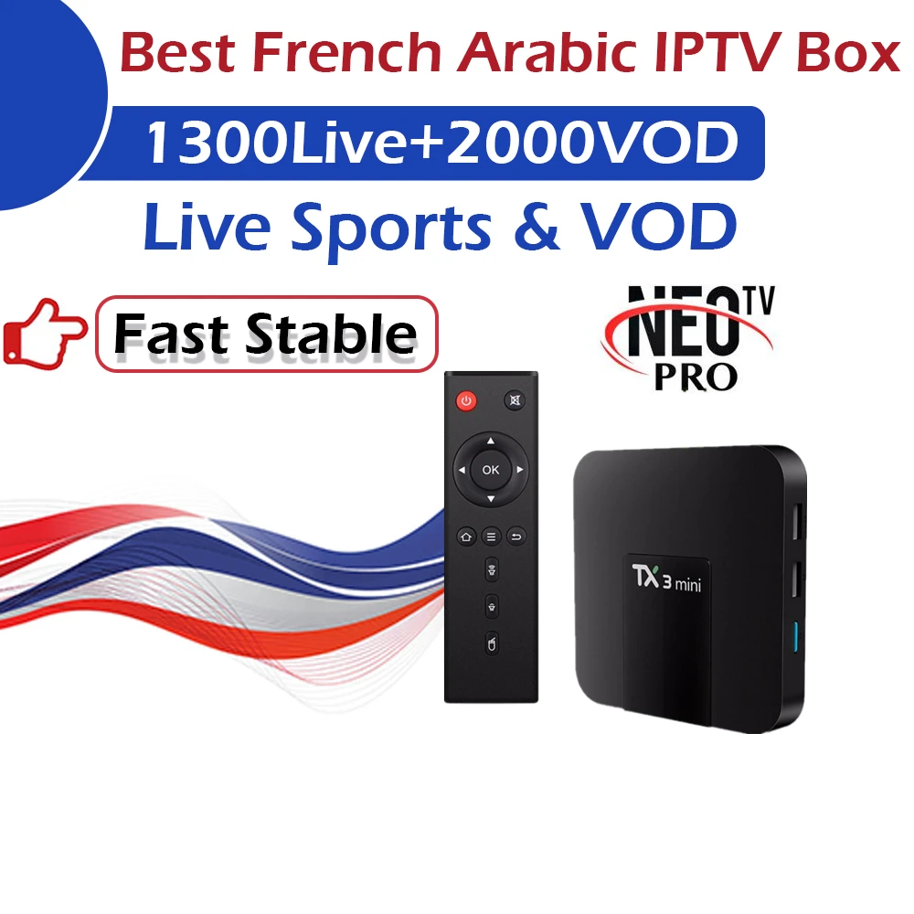 TX3Mini Android tv Box+ 1 год арабский французский IP tv 1200Live+ 2000VOD 2G/16G Wifi 4K Smart IP tv Box Европа Francais IP tv Neo tv PRO