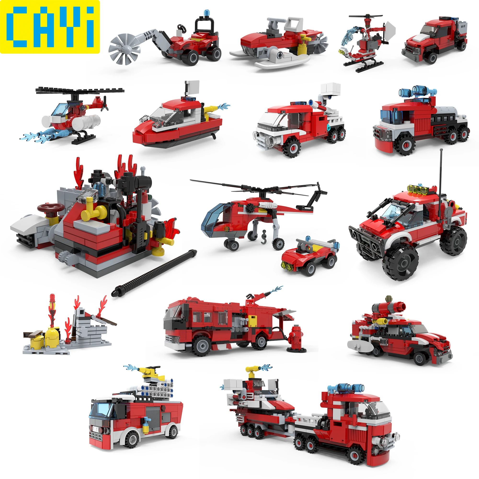CAYI совместимая пожарная спасательная серия LegOINGs город машина лодка вертолет