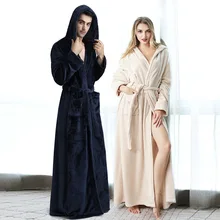2019 Thermal Hooded Flannel Bathrobe Women Men Extra Long Thick Warm Winter Bath Robe Bridesmaid Robes Dressing Gown 2019 Thermal Hooded Flannel Bathrobe Women Men Extra Long Thick Warm Winter Bath Robe Bridesmaid Robes Dressing Gown