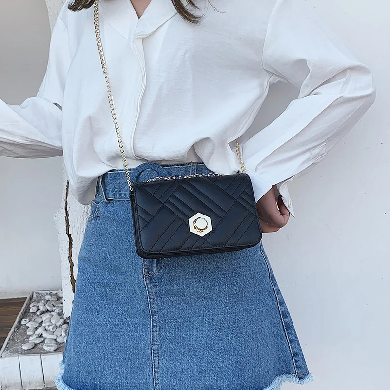 

New Sleek Minimalist PU Crossbody Bag Trendy Small Fragrance Single Shoulder Bag All Match Ins Embroidery Thread Lock Chain Bag