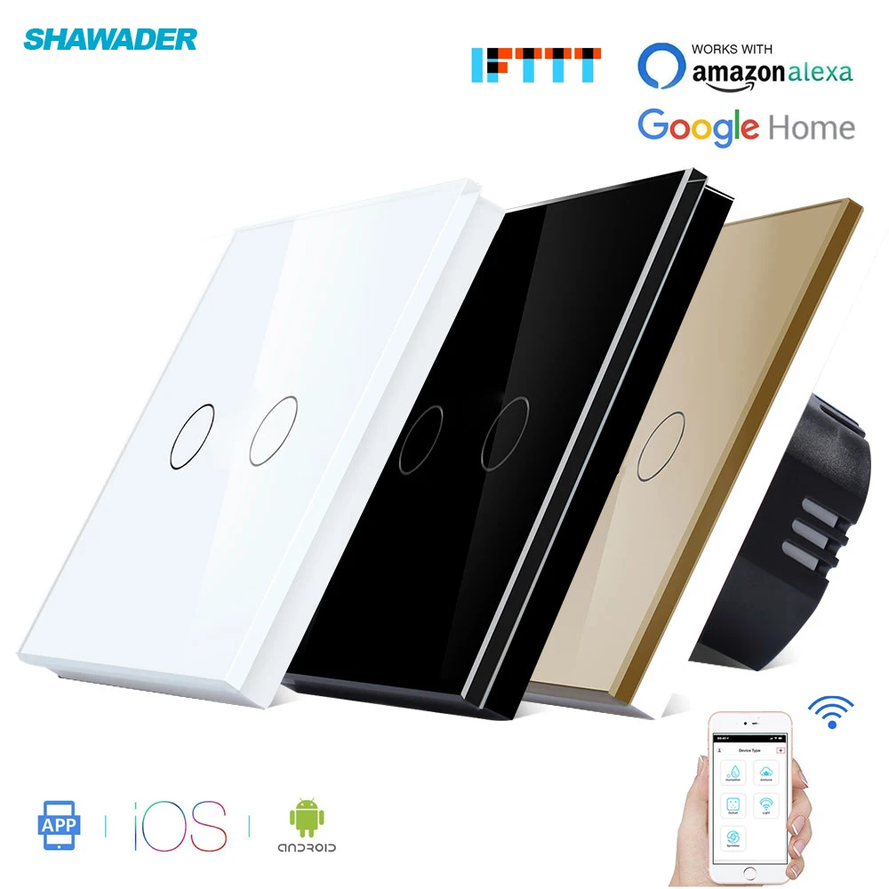 

Wifi Smart Light Switch Glass Screen Touch Panel Voice Control Wireless Wall Switch work with Alexa Echo Dot Google Home 3-Gang