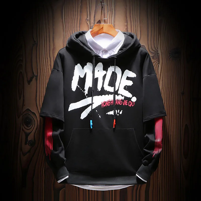 

Men Sweatshirts Street Fashion 2019 New Arrival Spring And Autumn Male Hoodies Fake Two Piece Coat Letter Korean Style H09