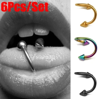 

6Pcs/Set Women Men Fashion Nose Lip Tongue Piercing Stainless Steel Spiral Nose Rings Earring Stud