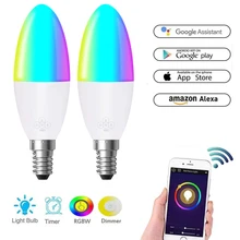 New Wireless Smart Candle Bulb LED 6W RGB Lamp E14/E26/E27/B22 Dimmable Light Remote Control Compatible With Alexa Google Home