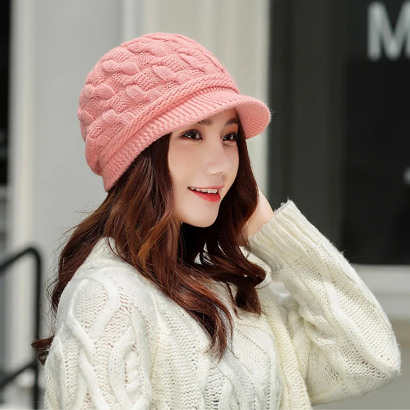 pink colour Шапка бини для осени зимы, шапка, теплая, утолщенная, твердые крышки, для девушек, новая мода, повседневная, дикая, для женщин, вязаные козырьки, шапка для женщин - Цвет: pink colour