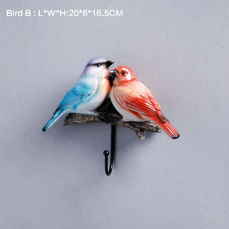 BIRD B Ручная роспись поли резиновый попугай фигурка птицы настенное крепление доска с крючками - Цвет: BIRD B