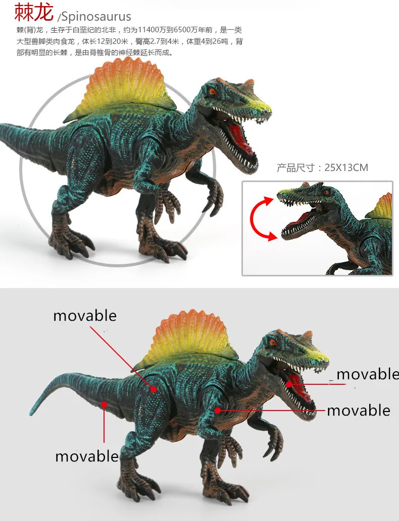 1 шт., 20-28 см, модель подвижного динозавра, Парк Юрского периода, детские игрушки, T-REX, трицератопс, Брахиозавр