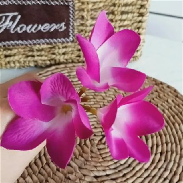 40pcs Artificial Frangipani Flower 3 Heads/Piece Silk Plumeria Rubra Flower Heads for Wedding Party Floral Decoration Purple