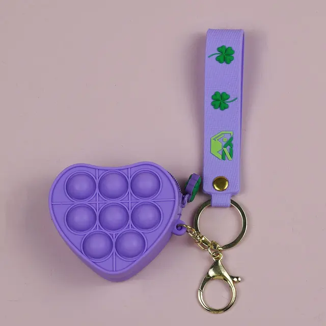 2021 New  Children Silicone Coin Purse Heart Shaped Mini Wallet with Keyring Fidget Sensory Bubble Toy 5