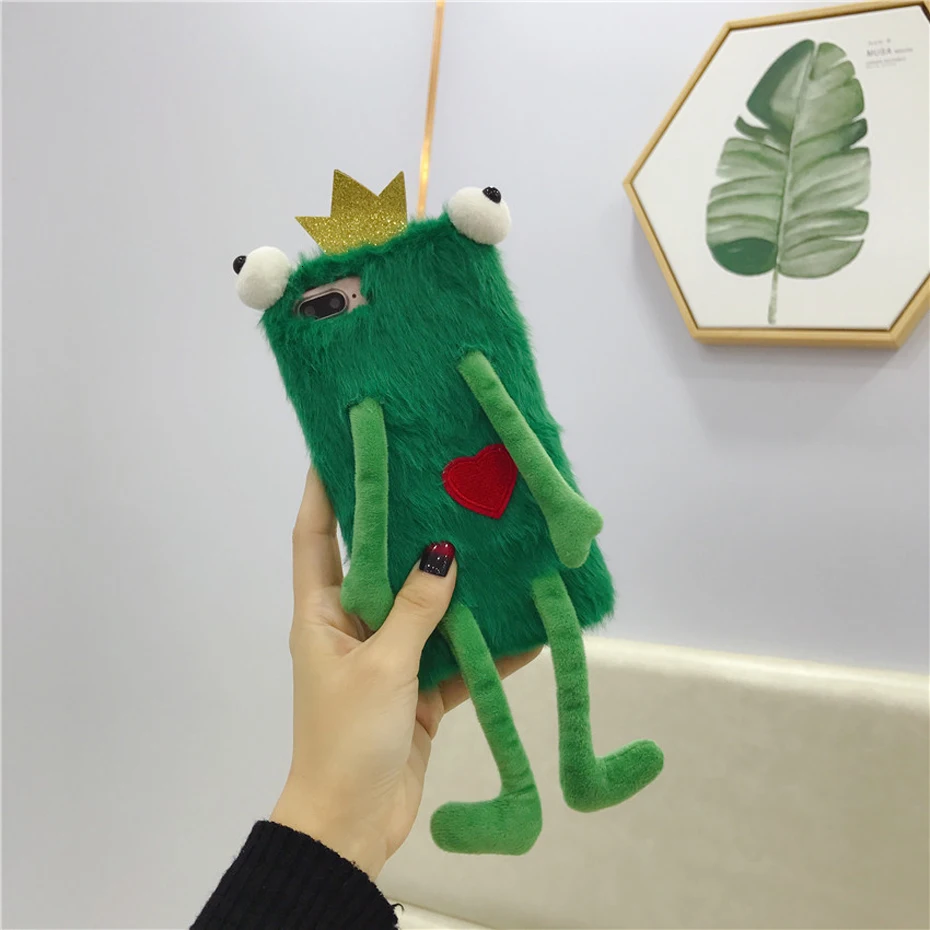 Ins 3D Лягушка Плюшевые пушистый чехол для iPhone X/7/8 plus/6s/6 plus/iPhone XS MAX/XR 3D чехол с изображением животного теплое зимнее чехол для iPhone 11 pro max
