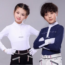 Children's equestrian long sleeve T-shirt, horse riding T-shirt, children's horse riding clothing, sunscreen shirt, white Mock N