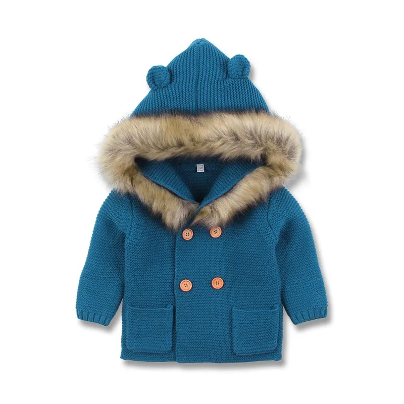 

Newborn Cardigan Infant Girl Clothes 0-24M Fashion Hooded Fur collar Sweater Jacket Baby Boy Sweater Clothes Child 2019 Winter