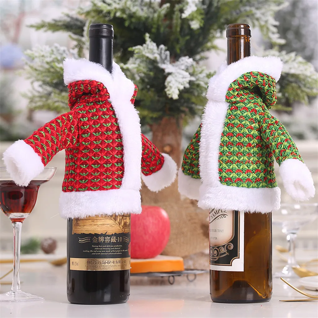 Рождественские украшения для дома наборы свитеров старый человек одежда для бутылок платье Санта Клаус Снеговик кухонные аксессуары