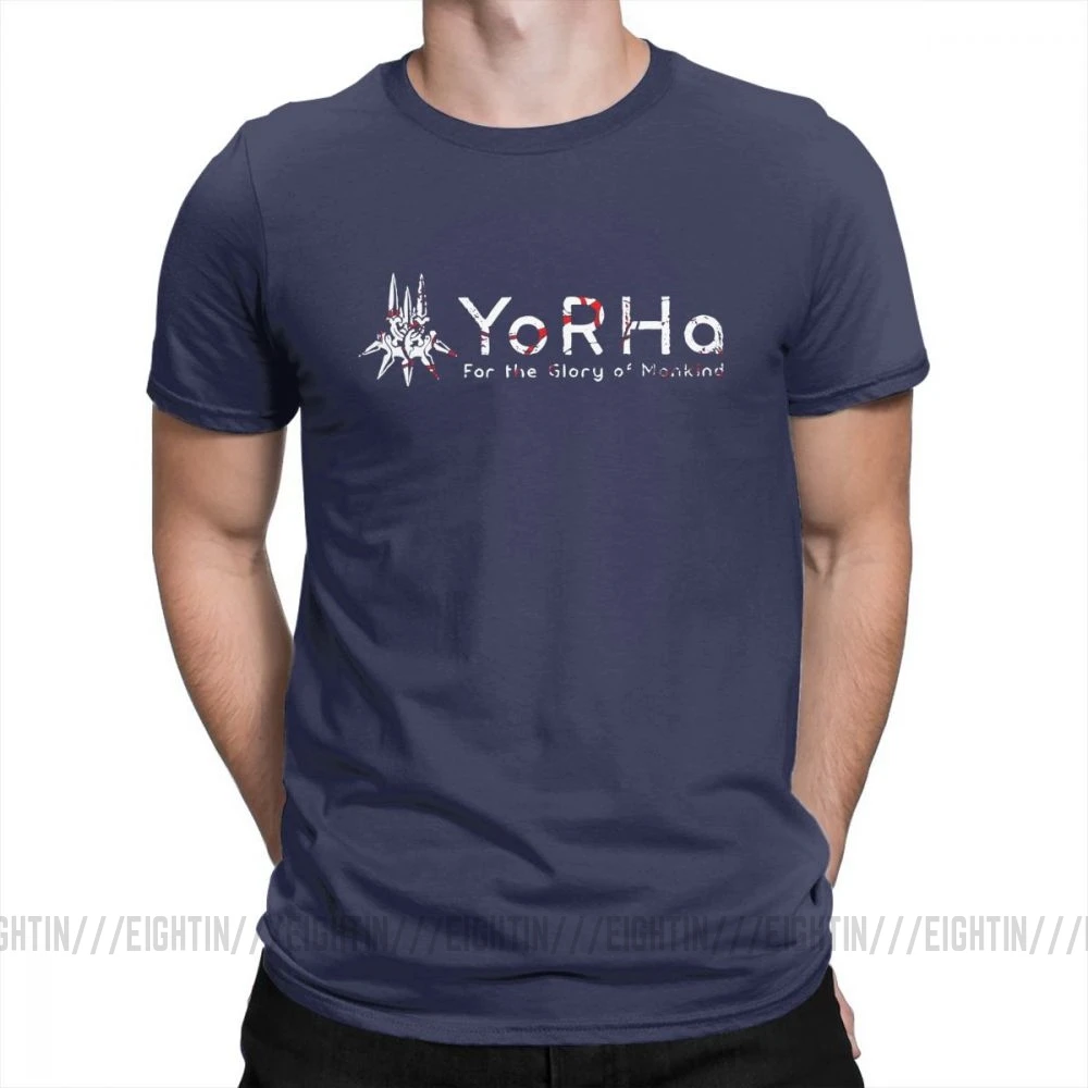 Мужская футболка NieR Automata jorha, винтажная очищенная хлопковая футболка с короткими рукавами, футболка с круглым вырезом, Подарочные Топы - Цвет: Тёмно-синий