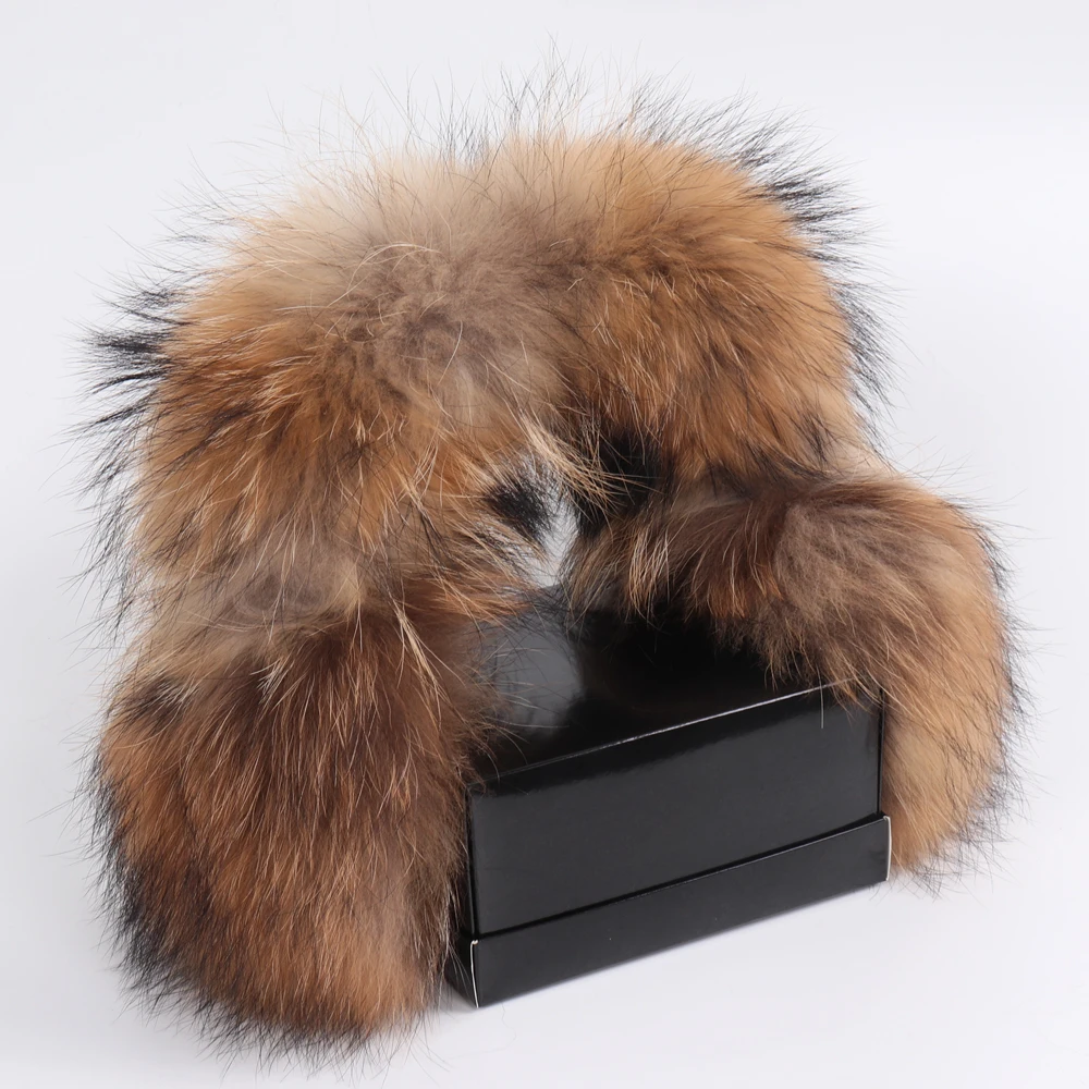 New Fashion Women Natural Real Fox Fur Earmuffs Plush Winter Warm Big Fox Fur Ear Muffs Girls Luxury Earmuff