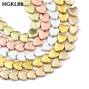 

HGKLB 8mm Matte Natural Gold Silvers Love heart Hematite Stone Spacer Loose Beads For Jewelry Making Diy bracelets accessories