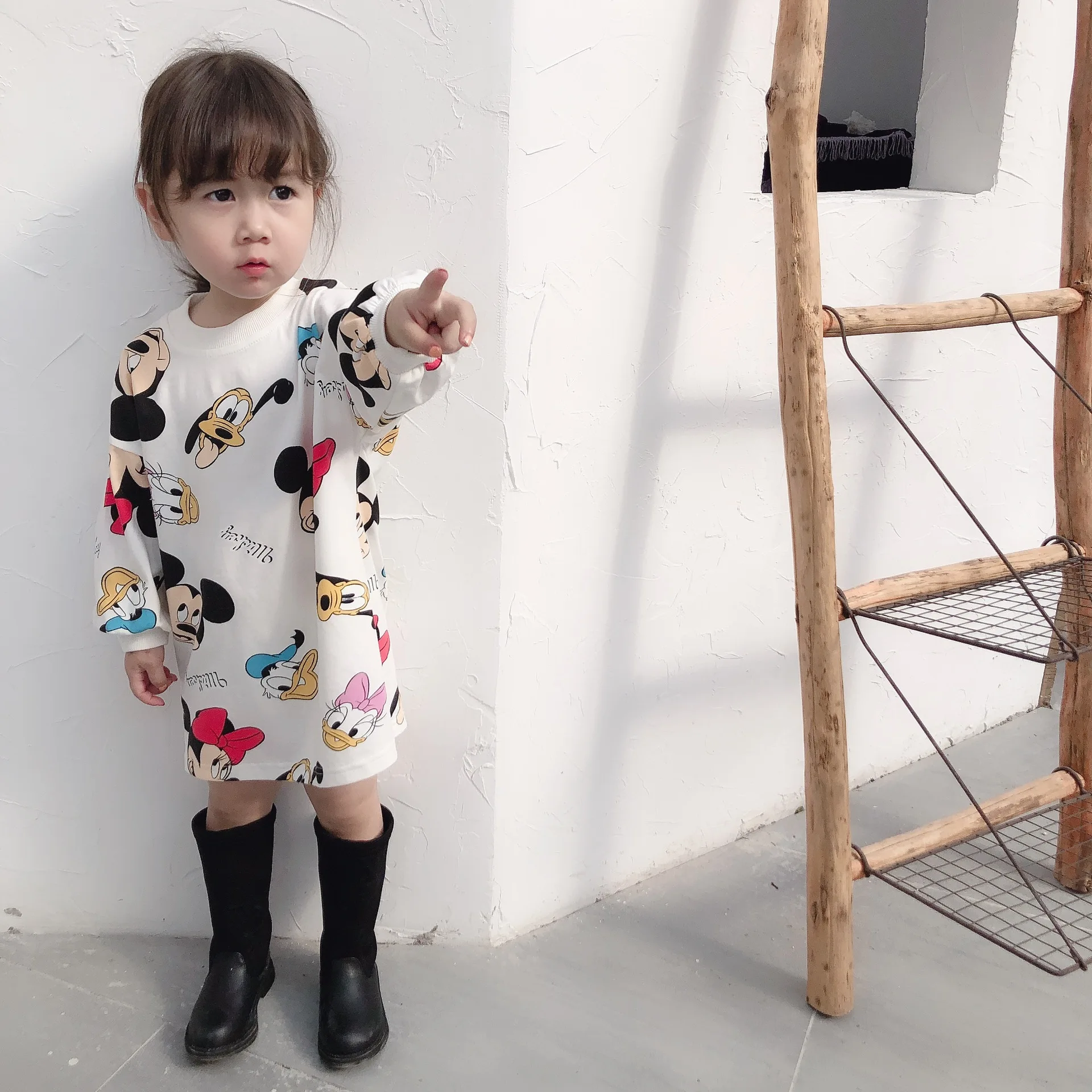 Диснея Принцесса рубашка с Минни Маус Осень Зима Новое платье девочка детская юбка с рисунком
