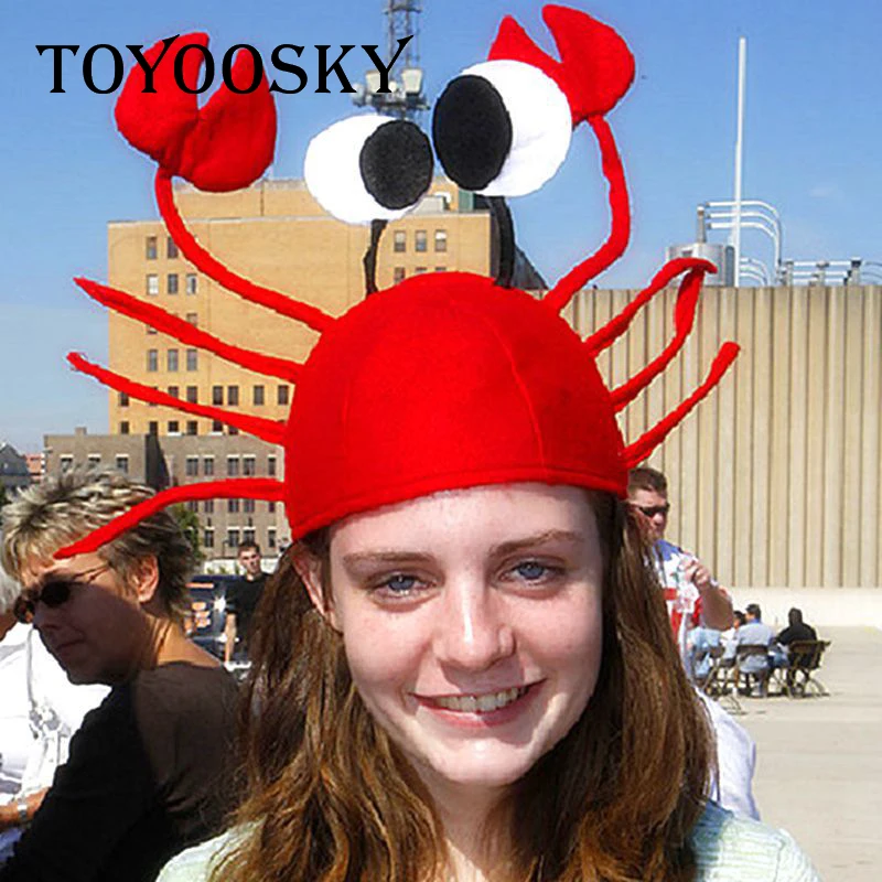 Christmas Halloween Hat Hot Crab Lobster Funny Red Hat Warm Soft Adult Unisex Cap Big Eyes Sea Animals Holiday Gifts TOYOOSKY