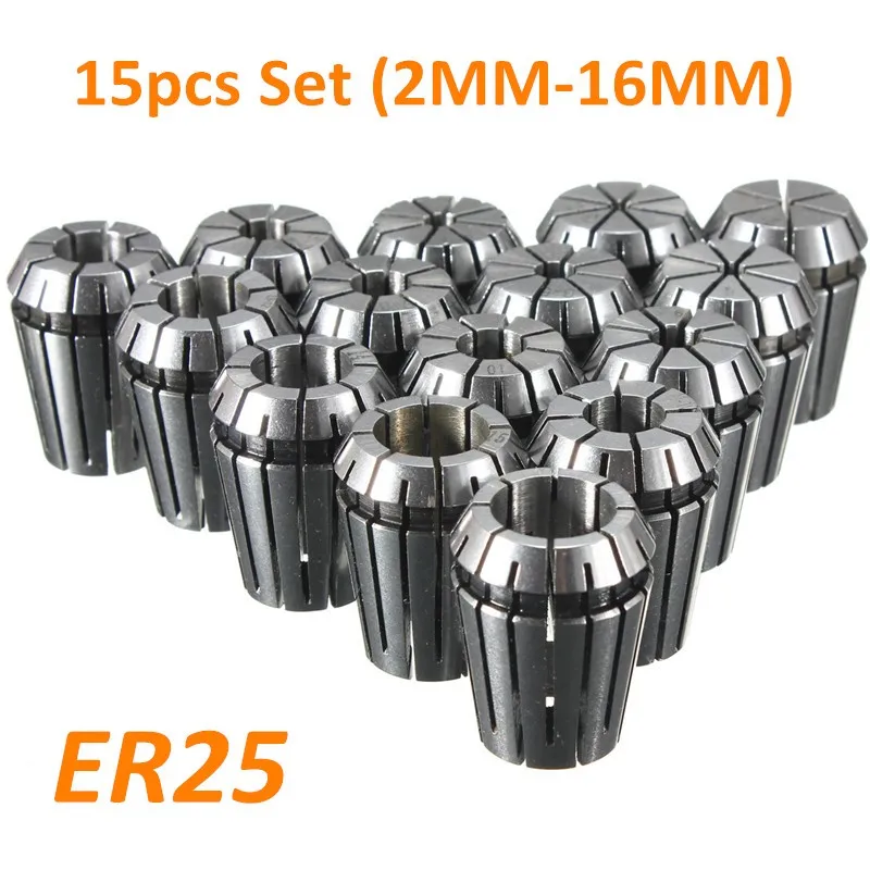 15Pcs ER25 Collet Tool Precision Spring Collet Set  2-16mm CNC Collet Chuck For Milling Lathe Tools
