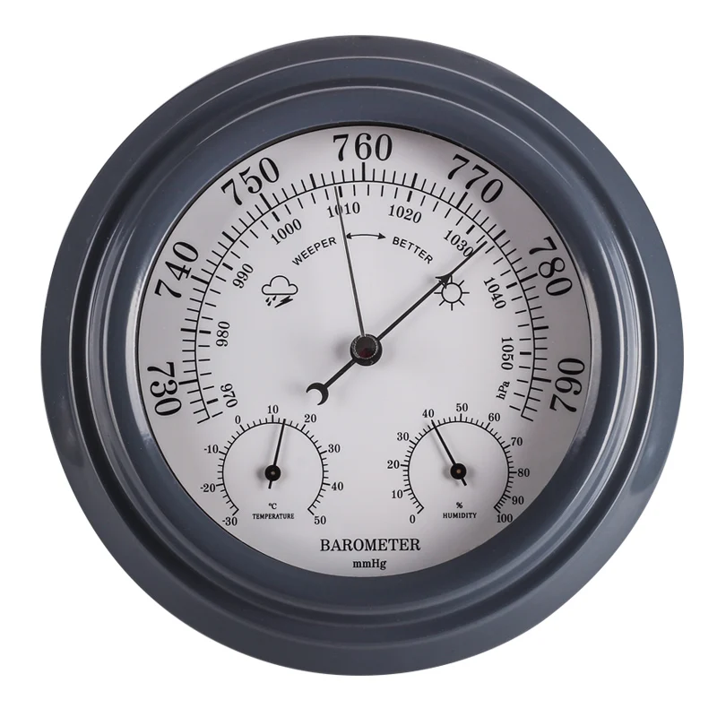 3 In 1 Aneroid 8" Acrylic Black Finish Traditional Barometer With