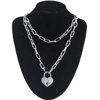 

Layer heart pendant necklace girls aesthetic love heart lock necklace cute collar women female chocker neck jewelry