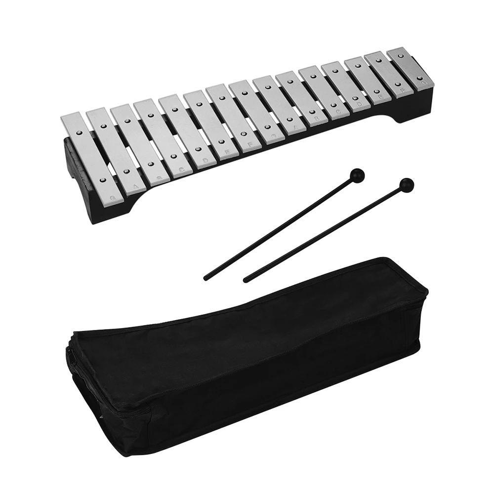 

15-Note Xylophone Glockenspiel Wooden Base Aluminum Bars with Mallets Percussion Musical Instrument Gift with Carrying Bag