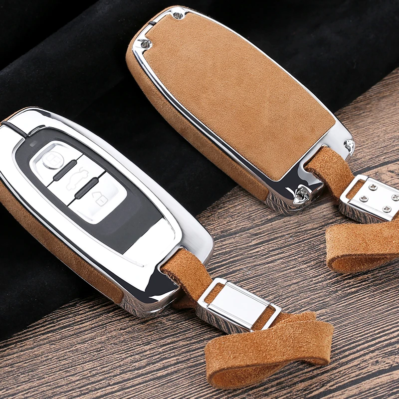 Suede Leather Zinc alloy car key case For Audi A1 A3 A4 A5 A6 A7 A8 R8 Quattro C5 C6 Q3 Q5 Q7 2009 2010 2011 2012 2013 2014 2015