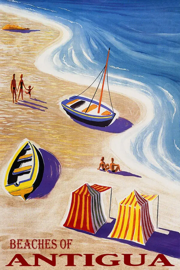 

Пляжи, Антигуа пляж, семейное развлечение, летнее путешествие, винтажный художественный принт, Шелковый постер, домашний Настенный декор 24x36 дюймов