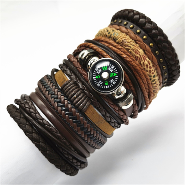 Bracelets 10pcs/set Wrap Woven Fashion Handmade Men Bracelets Women Leather Bracelet Men Bangle Wholesale Jewelry Gift