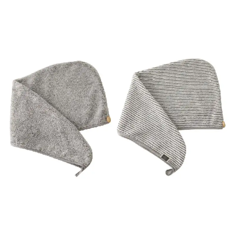 1 Pc Bamboo Microfiber Hair Towel Wrap Gray Striped Quick Drying Shower Turban Cap with Button Absorbent Anti-Frizz Bath Hat microfiber towels,quick drying towel