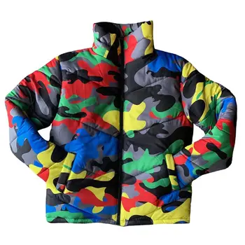 

Women Men Winter Turtleneck Down Coat Colorful Camouflage Printed Puffer Jacket Warm Thicken Padded Full Zipper Outwear