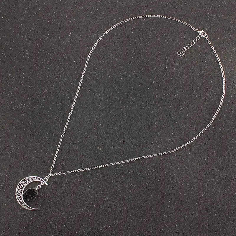 Винтажный Galaxy Moon Crystal Crescent Moon черный, красный и синий кварцевый и из натурального камня ожерелье с опалом подвески