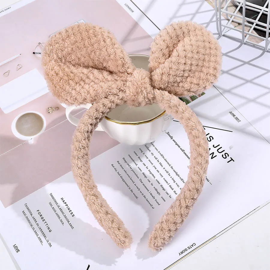 Haimeikang Fashion Rabbit Ear Headband Headdress Korean Cute Plush Bezel Rim Hairpin Tiara Ladies Solid Color Hair Accessories