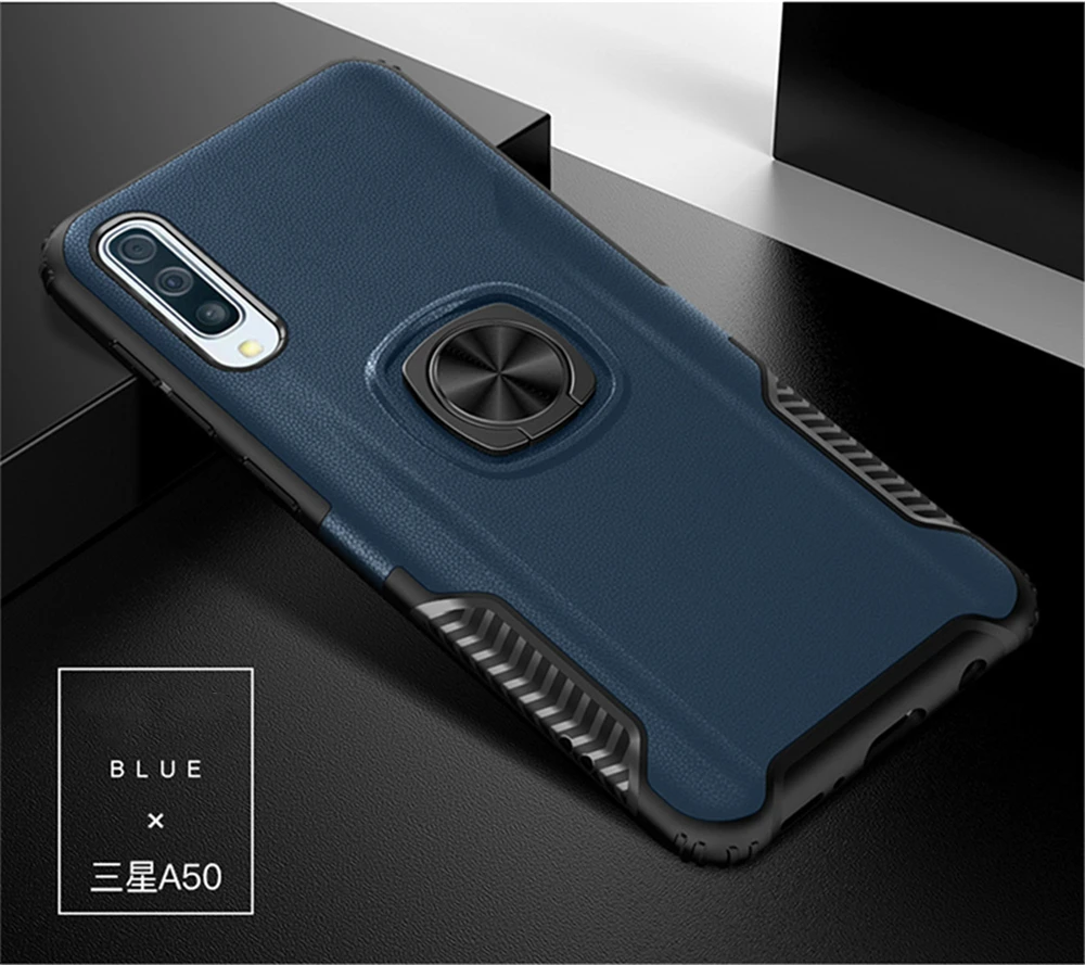 Для samsung Galaxy A50 A30 A20 A70 A10 A80 A90 A60 A40 противоударной защитной плёнки магнит кольцо чехол для samsung A50S A30S A40S A20S A20E A10 E S - Цвет: Синий