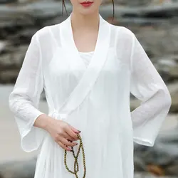 2019 китайское платье, китайский халат qipao Костюм для выступлений чистый белый дзен медитация чай платье Одежда Женская хлопковая одежда