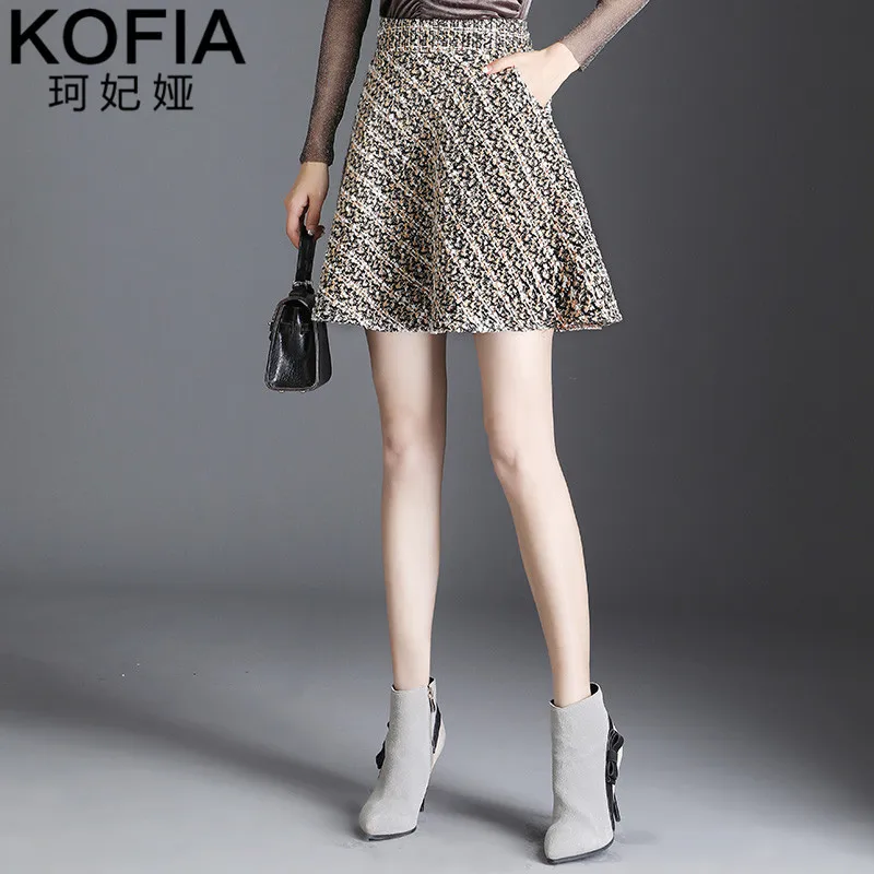 

Graceful Tweed Skirt Autumn And Winter Women's Korean-style Slimming Short Skirt High-waisted Pleated Skirt Large Size A- line S