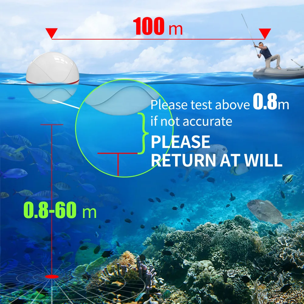 Erchang Sonar Fish Finder Rechargeable Wireless Sensor 60M Water Depth Echo Sounder Fishing Portable Fish Finder 100M Distance