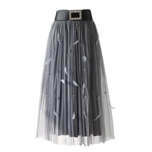 Бархатная плиссированная юбка осень и зима новая сетчатая юбка с высокой талией трапециевидная юбка женская юбка до середины икры