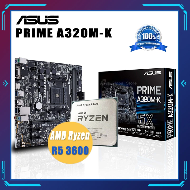 Asus PRIME A320M-K Motherboard Placa-mãe E CPU AMD Ryzen 3600 ...