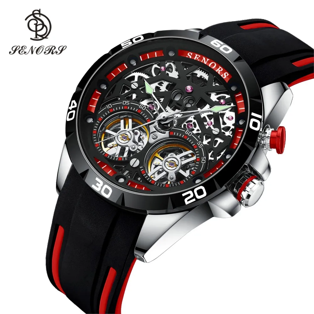 

Senors Luxury Brand Men Automatic Watch Sport Wristwatch Double Tourbillon Skeleton 30m Waterproof Clock Male Relogio Masculino